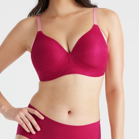 Knix Wing Woman Contour Wireless Bra Wire Free Red Pink New NWT Size 6 34e 34f - Picture 1 of 9